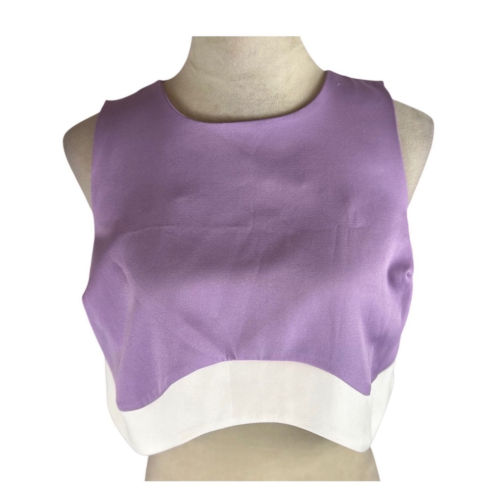 Aureum Purple White Colorblock Wave Hem Sleeveless Crop Top Womens Small
